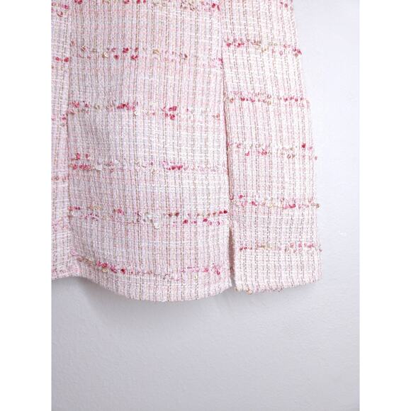Hello Fashion Tweed mini dress bouclé fabric pink beige structured bustier style - Picture 3 of 14